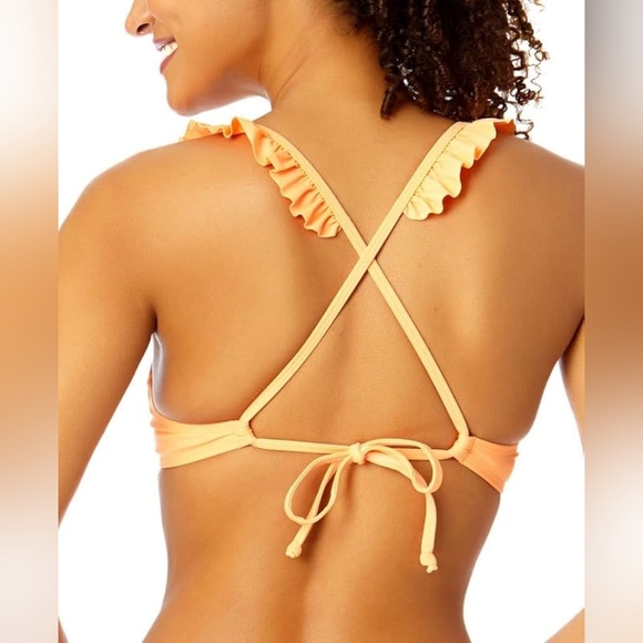 Salt + Cove Women's Juniors' Ruffle Strap & Side Tie Bikini Set Peach Size M - Picture 10 of 16